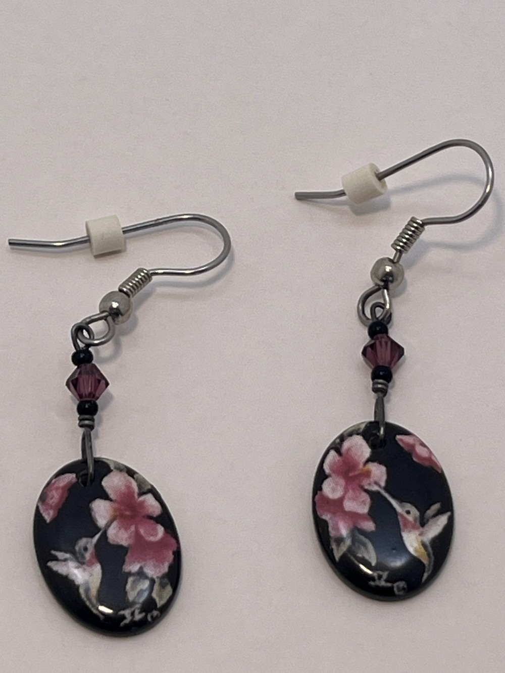 Floral Black and Pink Earrings